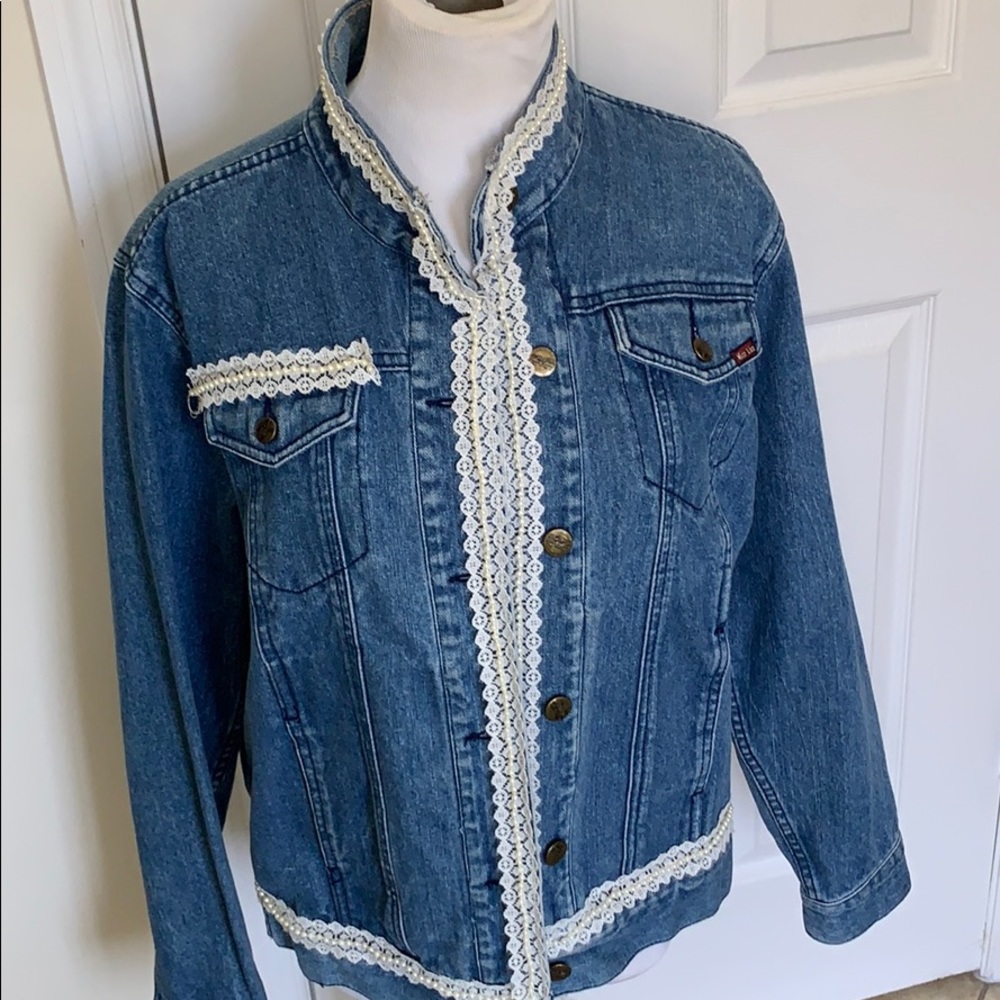 MIZZ LIZZ Denim Jean Jacket w Lace &Pearls